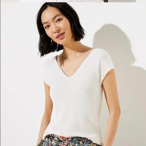 Loft Ribbed Cap Sleeve V Neck Sweater